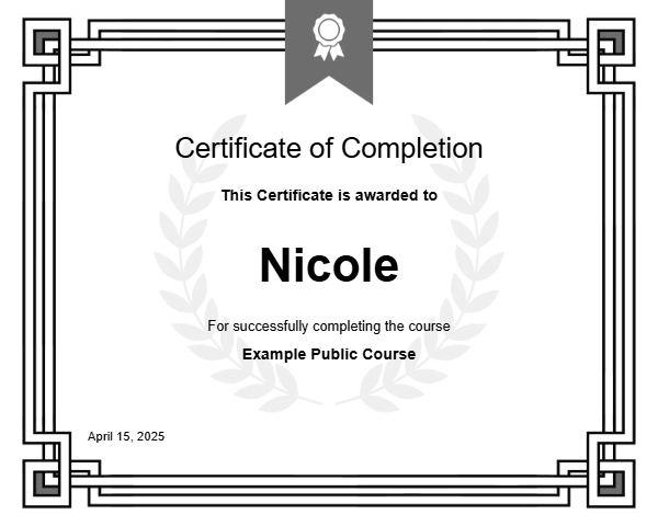 Example Public Course Certificate