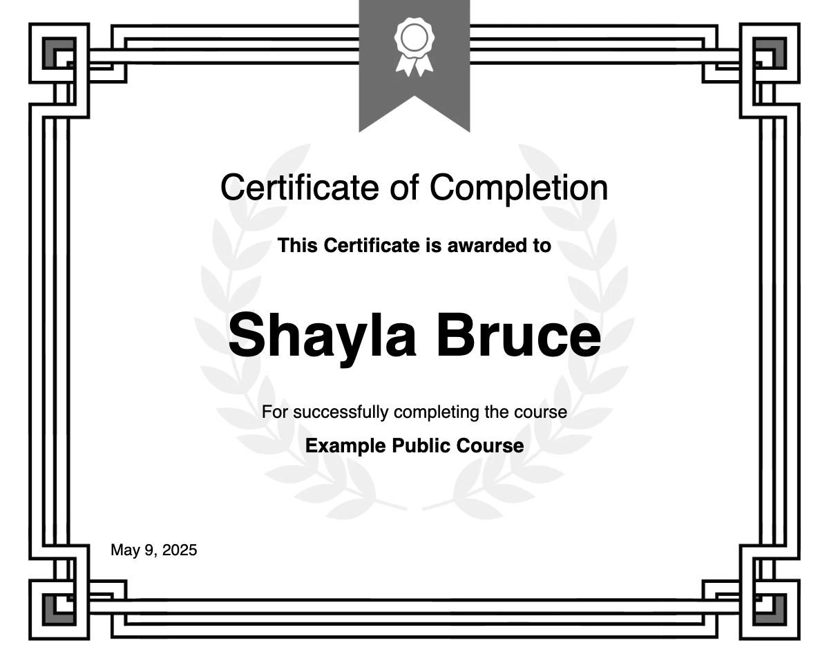 Example Public Course Certificate