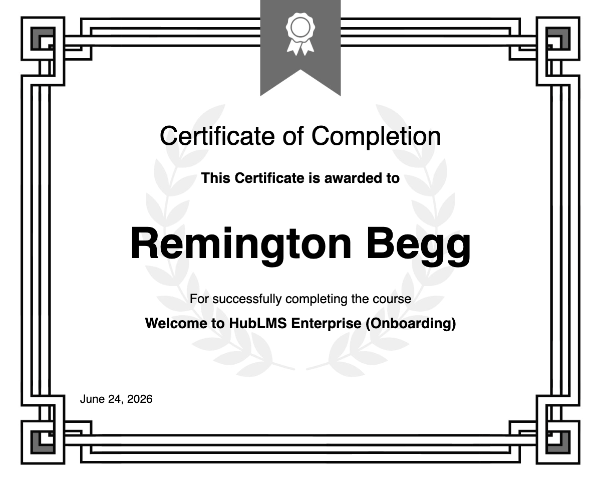 Welcome to HubLMS Enterprise (Onboarding) Certificate